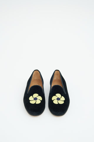 Stubbs Wootton Black 
Yellow Velour Embroidered Loafer