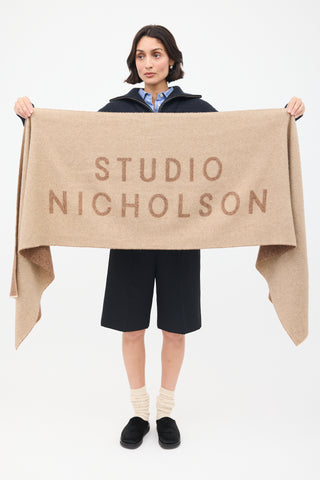 Studio Nicholson Beige Wool Logo Blanket Scarf