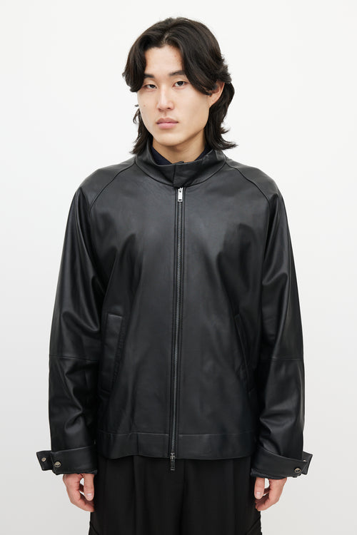 Studio Nicholson Black Leather Bomber Jacket