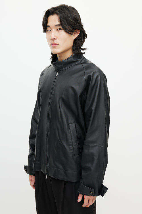 Studio Nicholson Black Leather Bomber Jacket