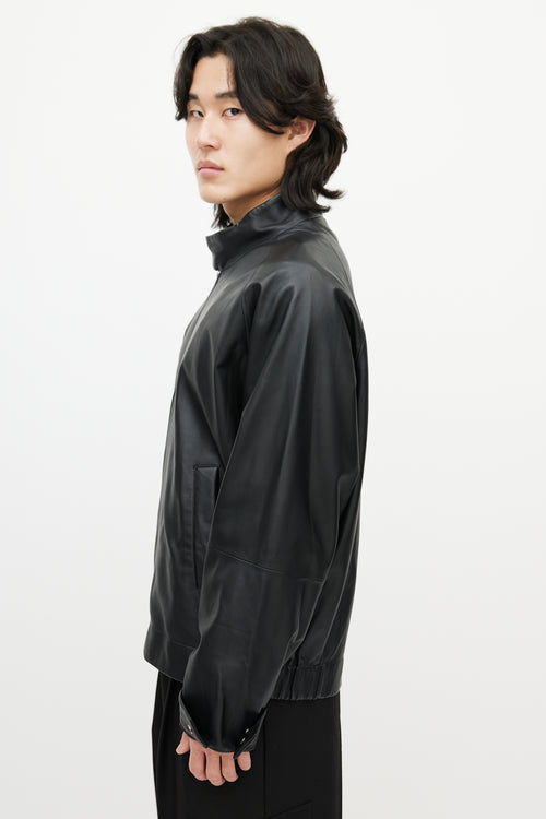 Studio Nicholson Black Leather Bomber Jacket