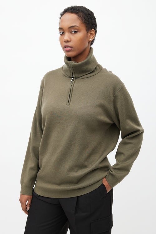 Studio Nicholson Green Wool Quarter Zip Sweater