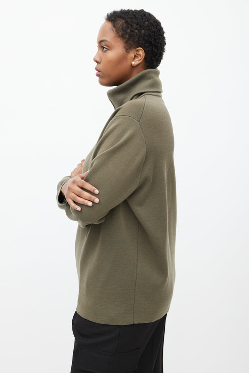 Studio Nicholson Green Wool Quarter Zip Sweater