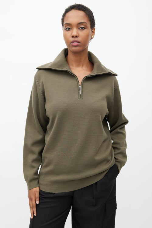 Studio Nicholson Green Wool Quarter Zip Sweater