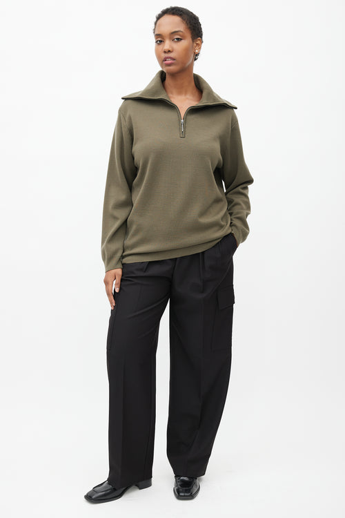 Studio Nicholson Green Wool Quarter Zip Sweater