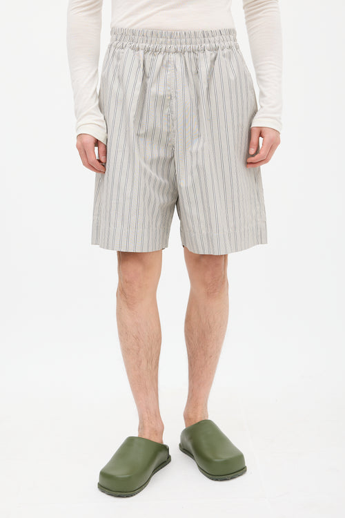 Studio Nicholson Grey Poplin Striped Shorts