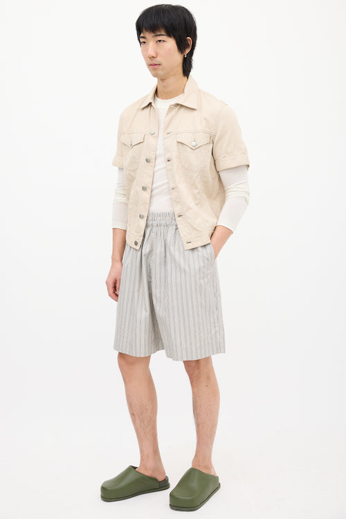 Studio Nicholson Grey Poplin Striped Shorts