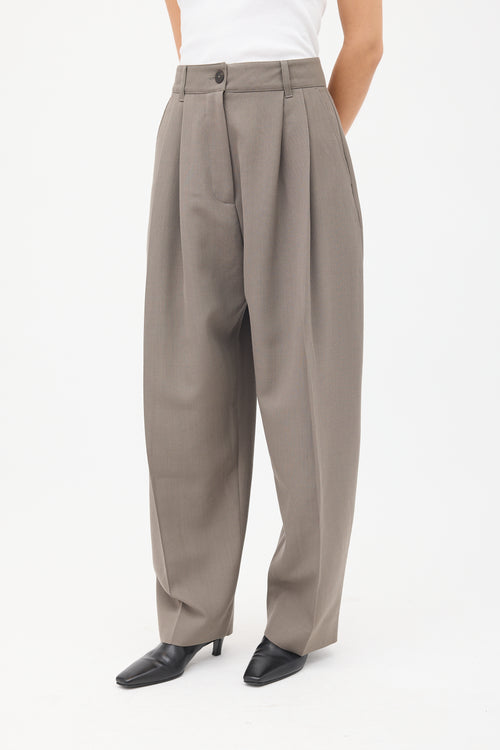 Studio Nicholson Khaki Brown Wool Acuna Wide Leg Trousers