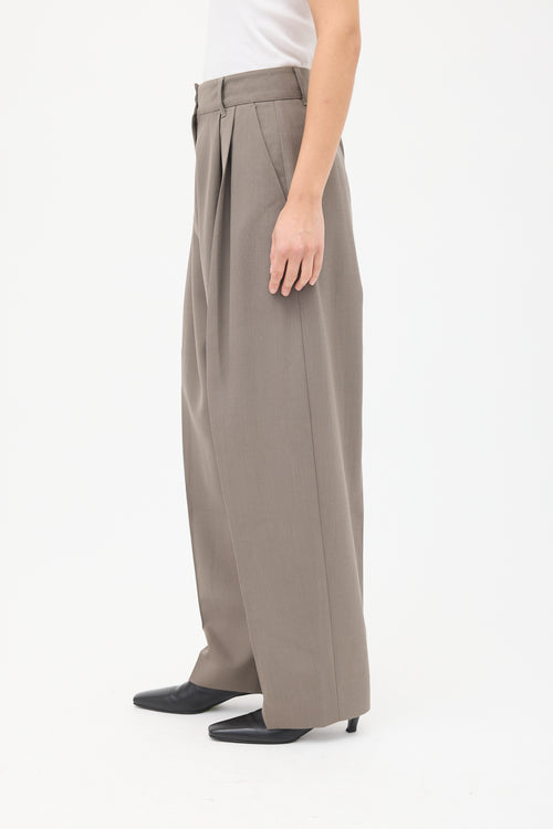 Studio Nicholson Khaki Brown Wool Acuna Wide Leg Trousers