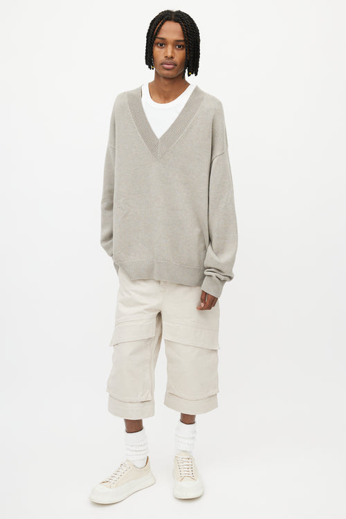 Studio Nicholson Taupe V-Neck Oversized Sweater