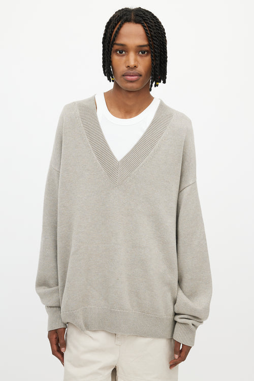 Studio Nicholson Taupe V-Neck Oversized Sweater