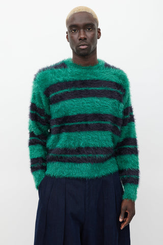 Stüssy Green 
Navy Striped Fuzzy Sweater