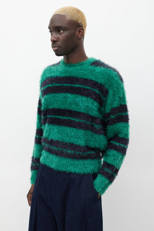 Stüssy Green 
Navy Striped Fuzzy Sweater