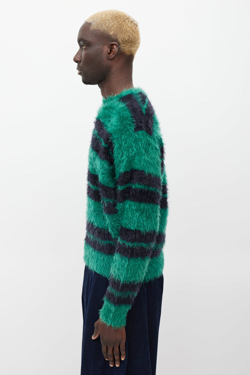 Stüssy Green 
Navy Striped Fuzzy Sweater