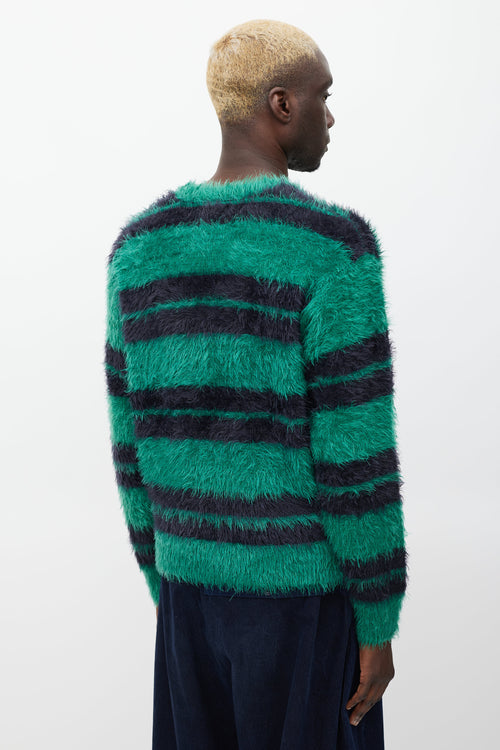 Stüssy Green 
Navy Striped Fuzzy Sweater