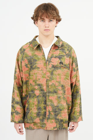 Stüssy Green 
Red Linen Coach Jacket