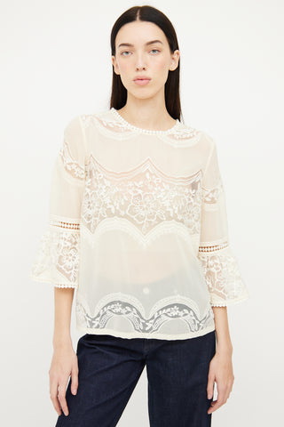 Anna Sui Cream Floral Lace Top