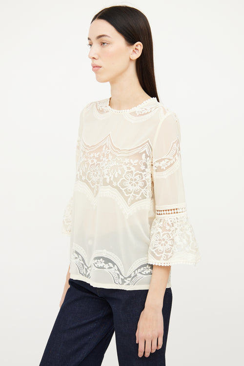 Anna Sui Cream Floral Lace Top