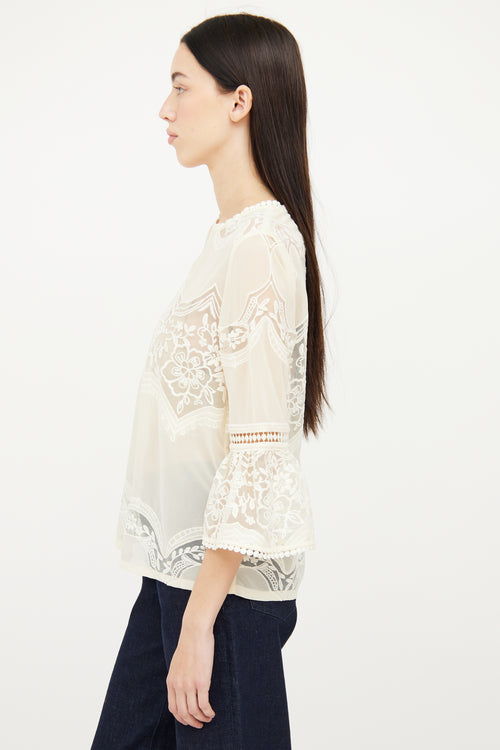 Anna Sui Cream Floral Lace Top