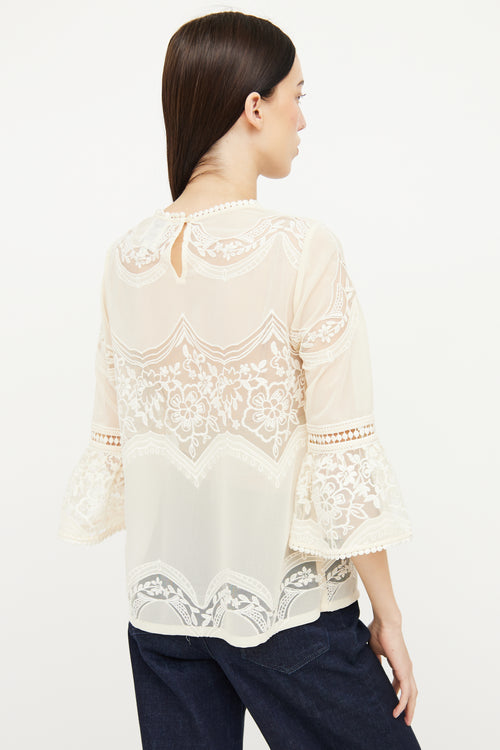 Anna Sui Cream Floral Lace Top