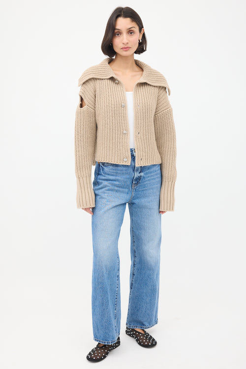 Sulvam Beige Wool Knit Cutout Cardigan