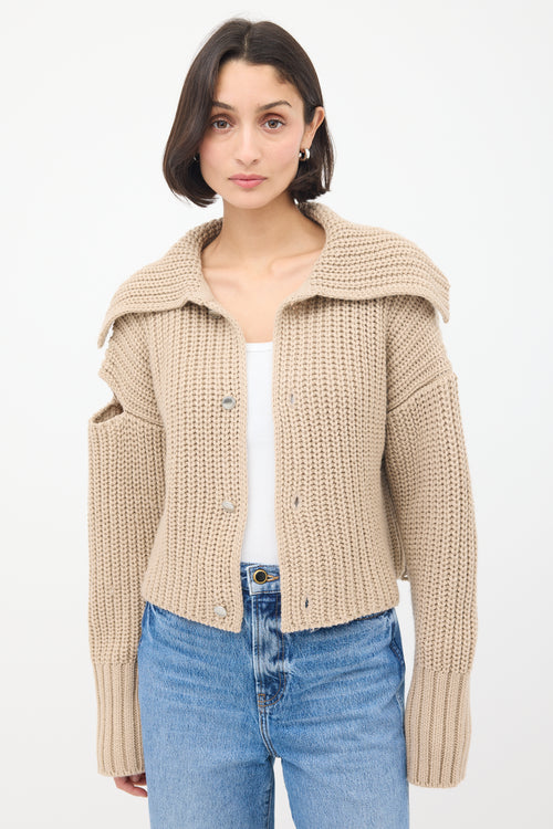 Sulvam Beige Wool Knit Cutout Cardigan