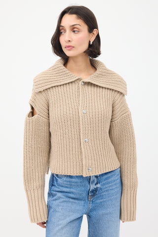 Sulvam Beige Wool Knit Cutout Cardigan