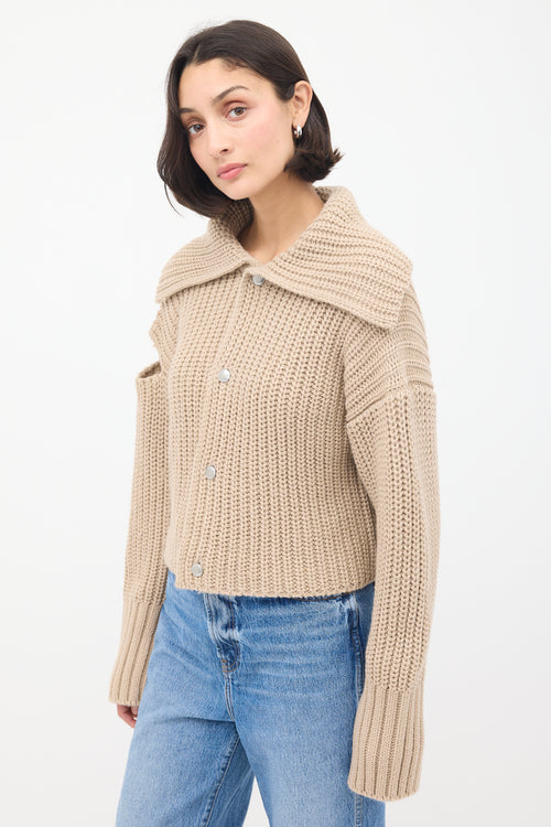 Sulvam Beige Wool Knit Cutout Cardigan