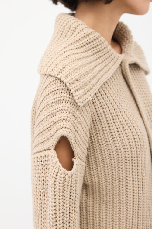 Sulvam Beige Wool Knit Cutout Cardigan