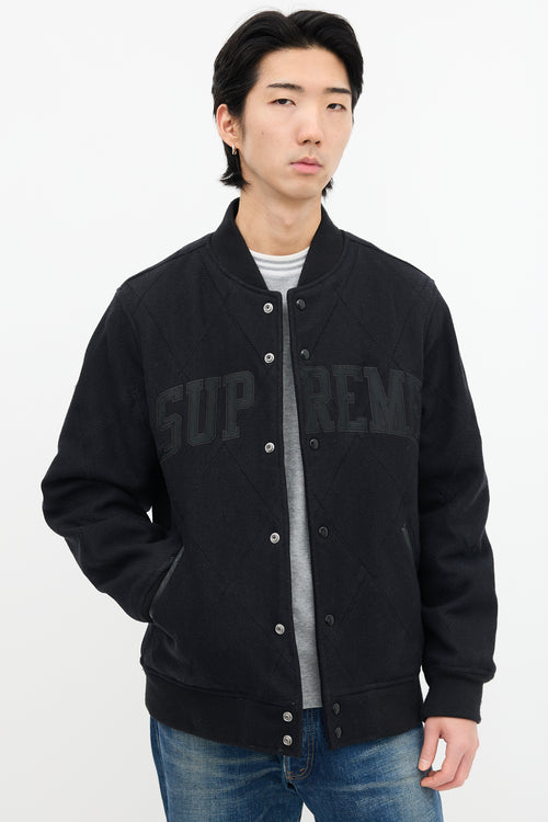 Supreme Black Wool Quilted Varsity Jacket