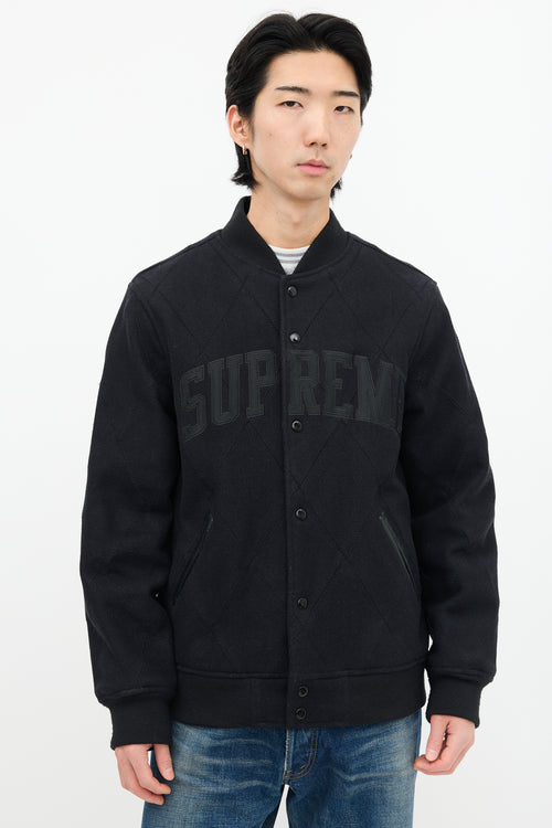 Supreme Black Wool Quilted Varsity Jacket