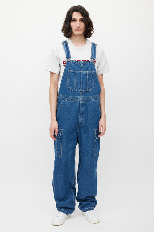 Supreme Blue Denim Logo Overalls