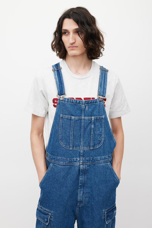 Supreme Blue Denim Logo Overalls