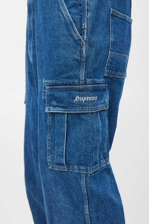 Supreme Blue Denim Logo Overalls