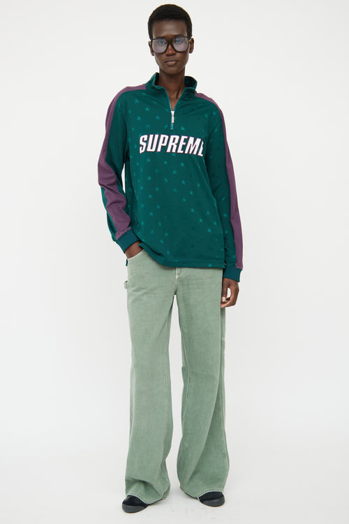 Supreme Green 
Purple Half Zip Logo Top