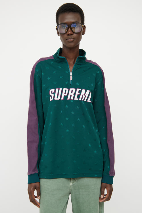 Supreme Green 
Purple Half Zip Logo Top