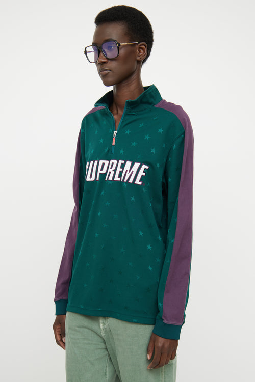 Supreme Green 
Purple Half Zip Logo Top