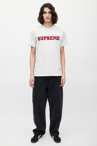 Supreme Grey 
Red Emrboidered Logo T-Shirt