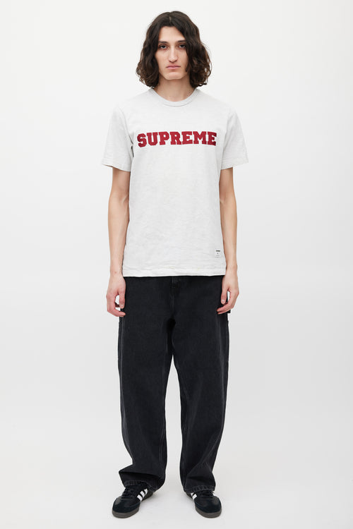 Supreme Grey 
Red Emrboidered Logo T-Shirt