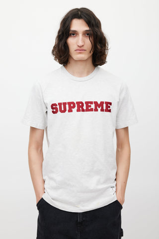 Supreme Grey 
Red Emrboidered Logo T-Shirt