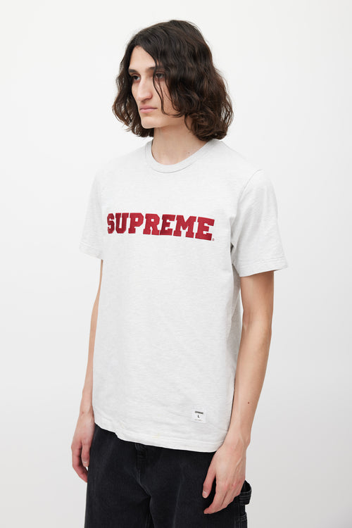 Supreme Grey 
Red Emrboidered Logo T-Shirt