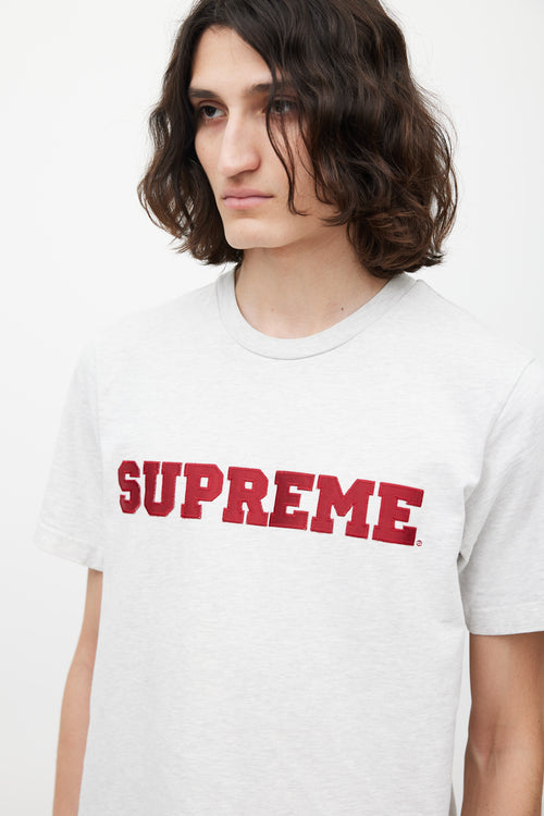 Supreme Grey 
Red Emrboidered Logo T-Shirt