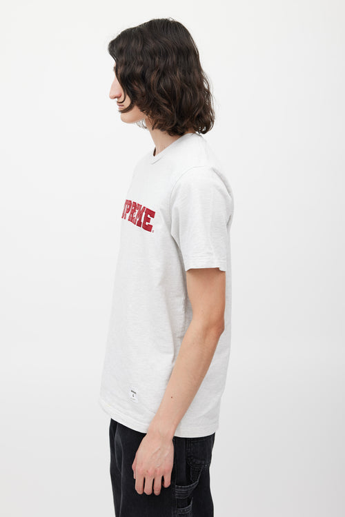 Supreme Grey 
Red Emrboidered Logo T-Shirt