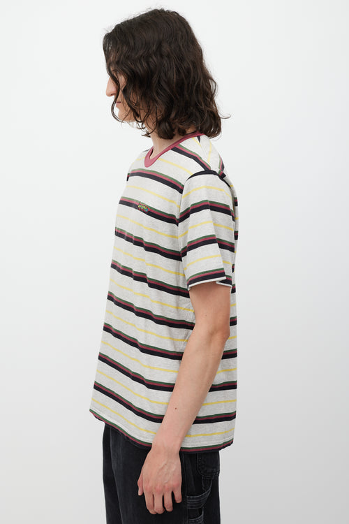 Supreme SS 2018 Heather Grey 
Burgundy Striped Gonz Logo T-Shirt