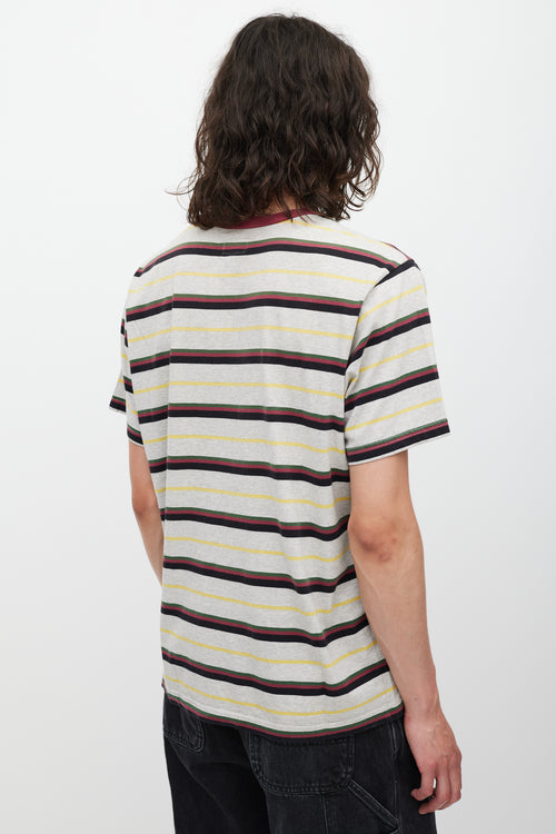 Supreme SS 2018 Heather Grey 
Burgundy Striped Gonz Logo T-Shirt