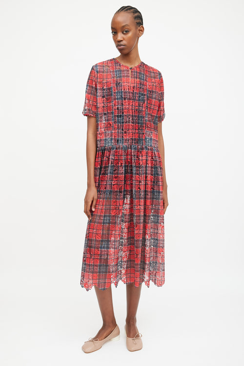 Suzanne Rae Red 
Black Lace Plaid Semi Sheer Dress