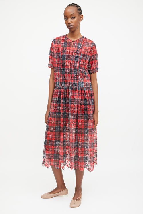 Suzanne Rae Red 
Black Lace Plaid Semi Sheer Dress