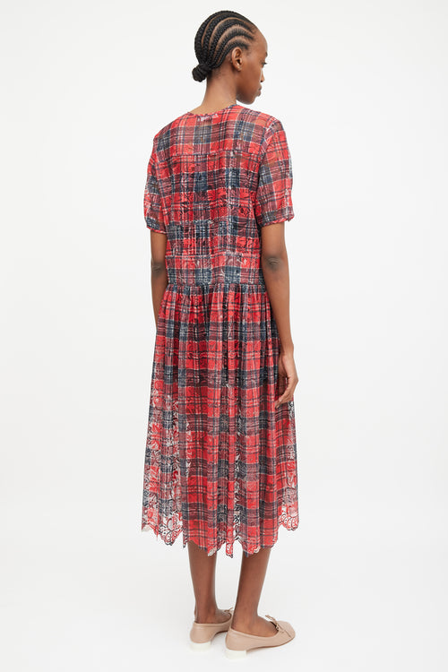 Suzanne Rae Red 
Black Lace Plaid Semi Sheer Dress