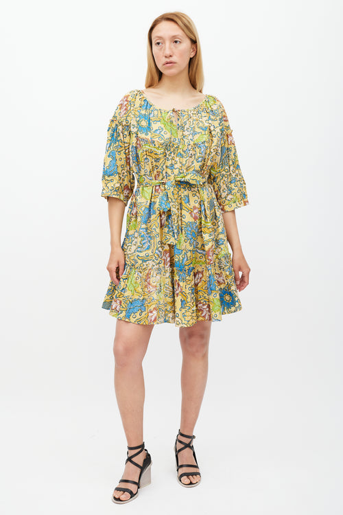 Suzie Kondi Yellow 
Multicolour Floral Gathered Tier Dress