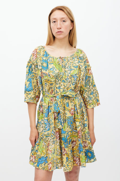 Suzie Kondi Yellow 
Multicolour Floral Gathered Tier Dress